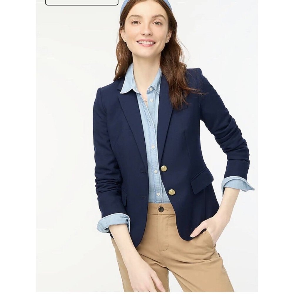 J Crew Blazer Womens Size 10 Schoolboy Navy Blue Wool Blend Gold Buttons
